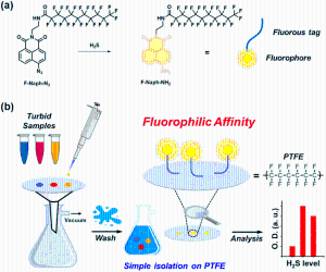 A fluorous-tag-assisted fluorescent probe for simple and selective detection of hydrogen sulfide: application for turbid dyeing solutions